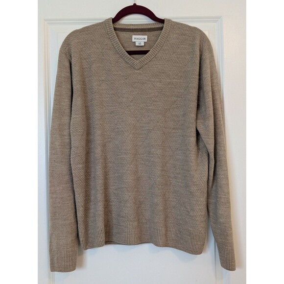 Haggar Men's Tan V-Neck Classic Knit Pullover Casual Sweater Size Large - Picture 2 of 10